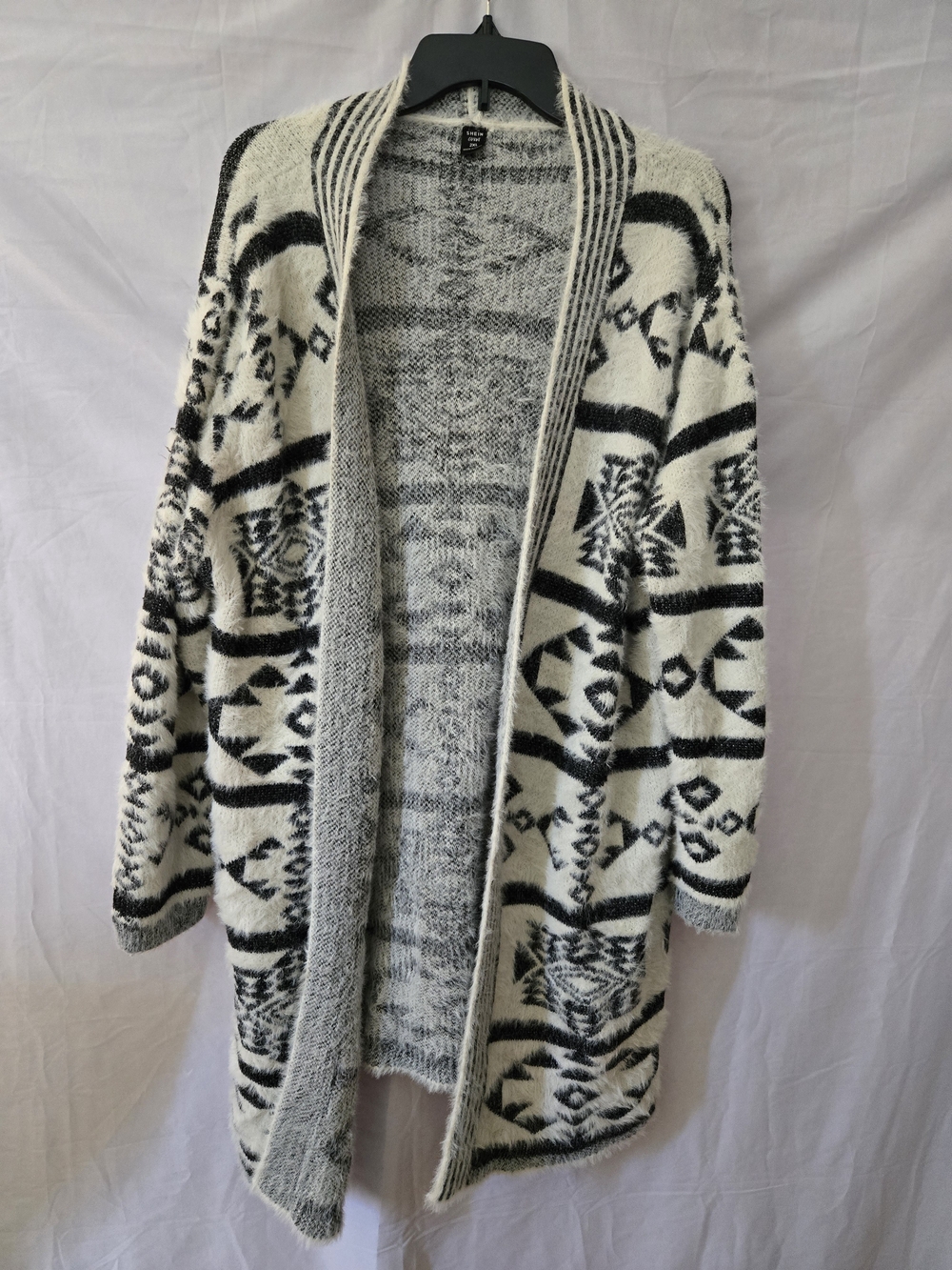 SHEIN Aztec Open-Front Cardigan - Black & Cream- Style Pick- Soft Warm (#200)